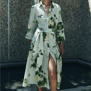 Zara limited edition floral print cotton shirt dress